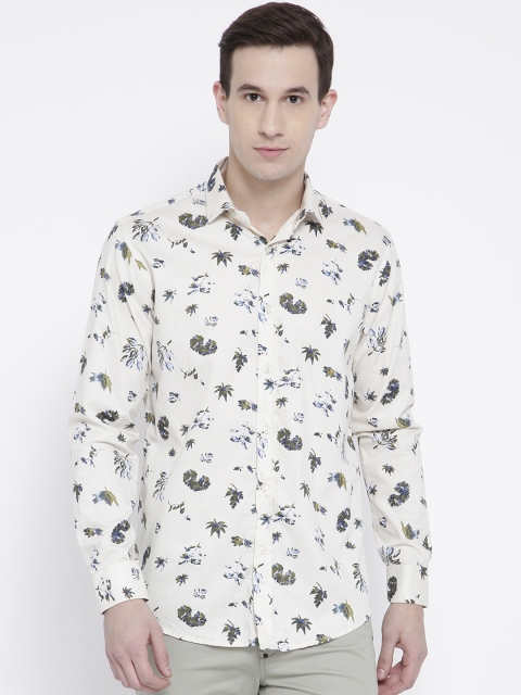 

DENNISON Men Off-White Comfort Slim Fit Printed Casual Shirt