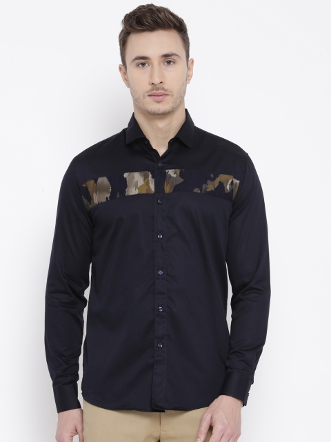 

DENNISON Men Navy Blue Comfort Slim Fit Solid Party Shirt
