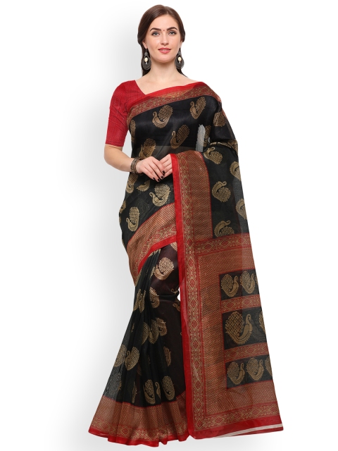 

Blissta Black & Red Art Silk Printed Bhagalpuri Saree