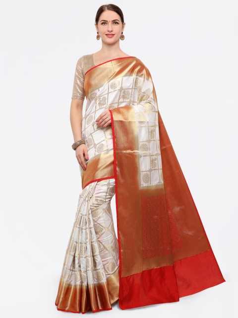 

Saree mall White Silk Blend Woven Design Banarasi Saree