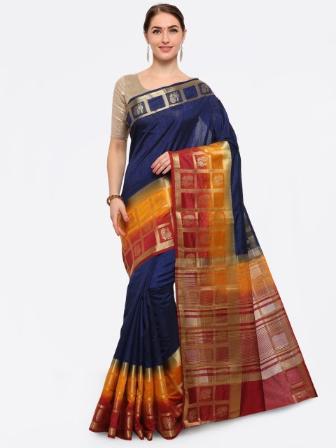 

Saree mall Navy Blue Silk Blend Woven Design Banarasi Saree