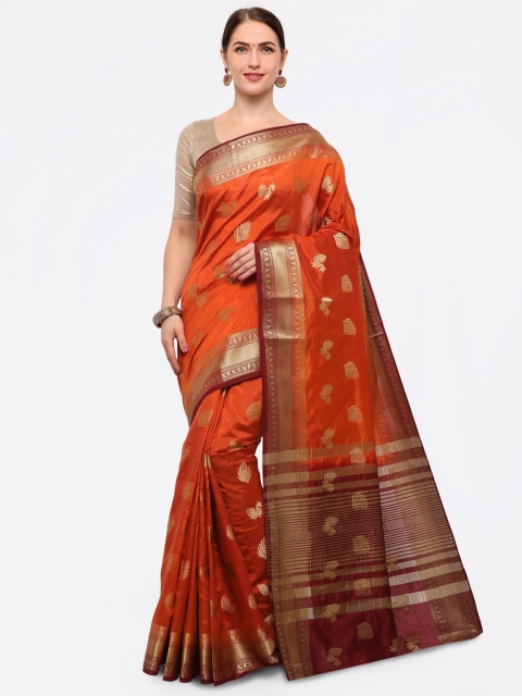 

Saree mall Rust Silk Blend Woven Design Banarasi Saree