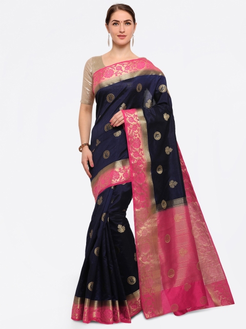 

Saree mall Navy Blue Silk Blend Woven Design Banarasi Saree