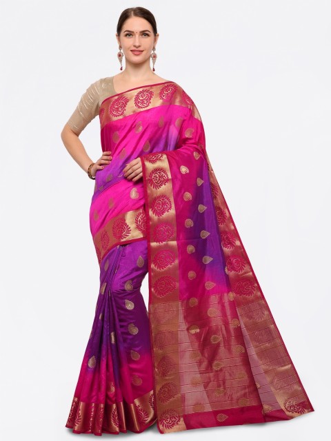 

Saree mall Pink & Purple Silk Blend Woven Design Banarasi Saree