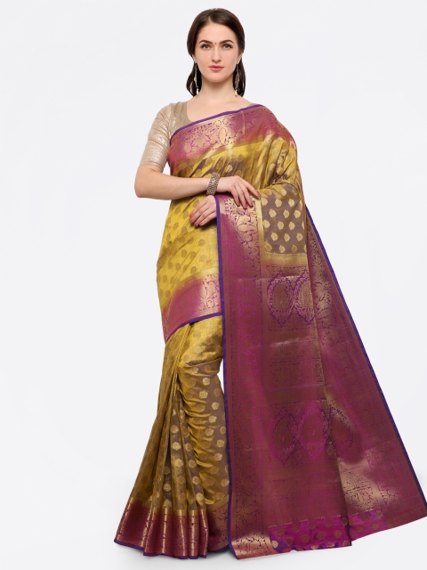 

Saree mall Olive Green & Green Silk Blend Woven Design Banarasi Saree