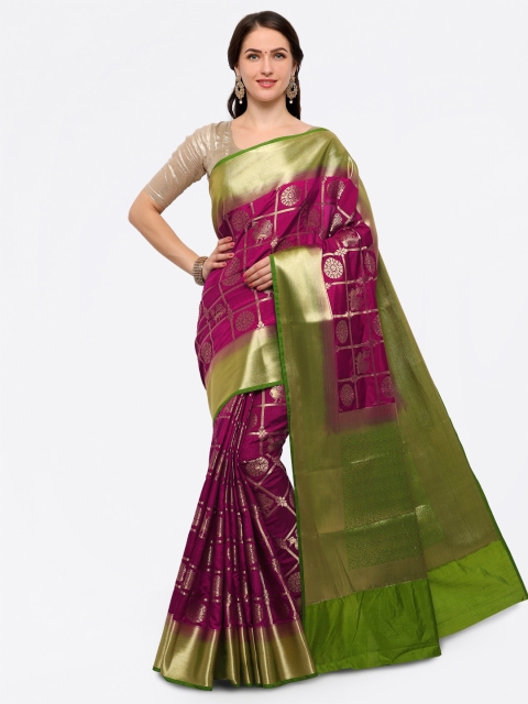 

Saree mall Magenta & Green Silk Blend Woven Banarasi Saree