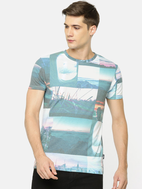 

Jack & Jones Men Blue Printed Round Neck T-shirt