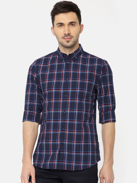 

Jack & Jones Men Navy Blue & Red Slim Fit Checked Casual Shirt