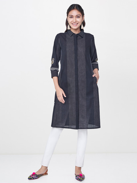 

Global Desi Women Black & White Printed A-Line Kurta