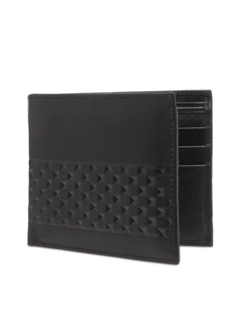 

Teakwood Leathers Men Black Textured Two Fold Leather Wallet