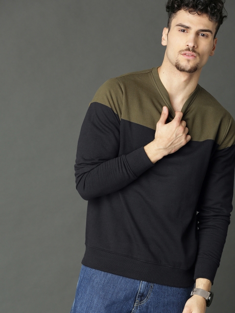 

Roadster Men Black & Olive Green Colourblocked Sweatshirt