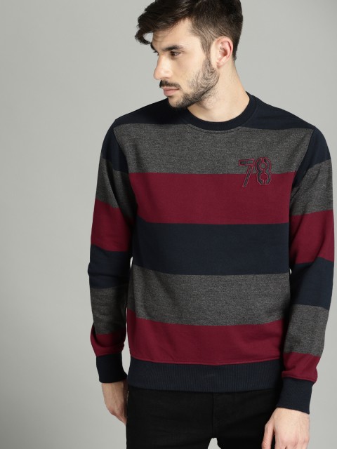 

Roadster Men Grey & Maroon Colourblocked Sweatshirt