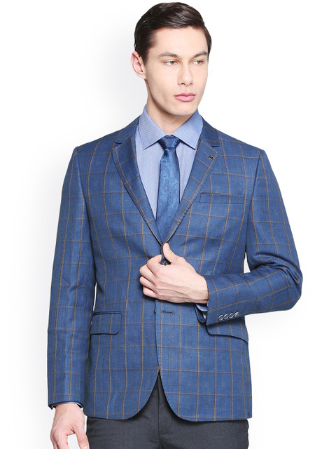 

Van Heusen Blue Checked Single-Breasted Slim Fit Blazer