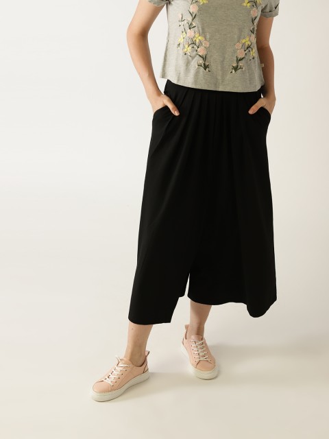 

United Colors of Benetton Women Black Regular Fit Solid Culottes