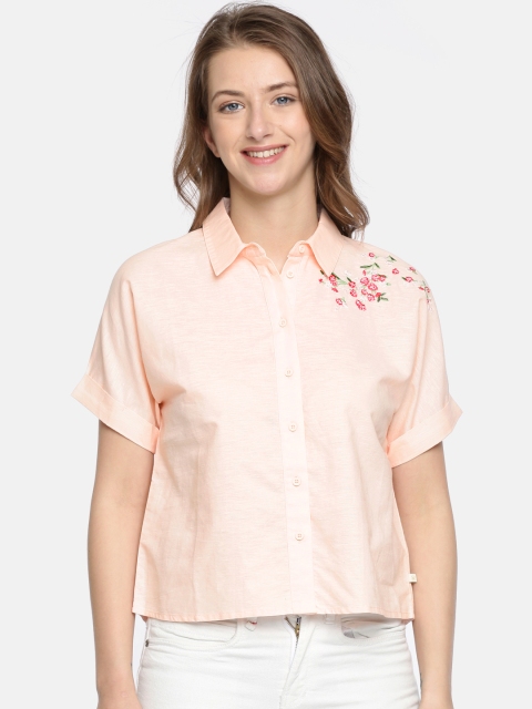 

United Colors of Benetton Women Peach-Coloured Regular Fit Solid Casual Shirt