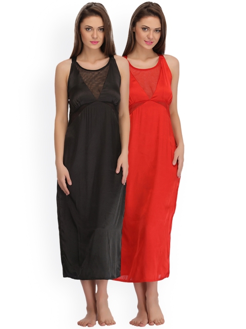 

Clovia Pack Of 2 Solid Nightdresses, Red