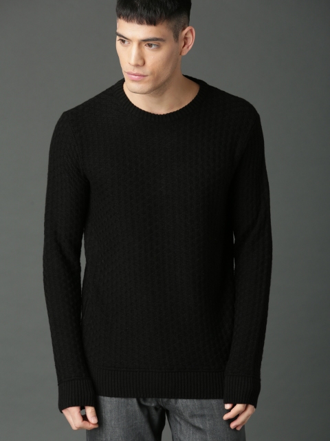 

Roadster Men Black Self Design Pullover