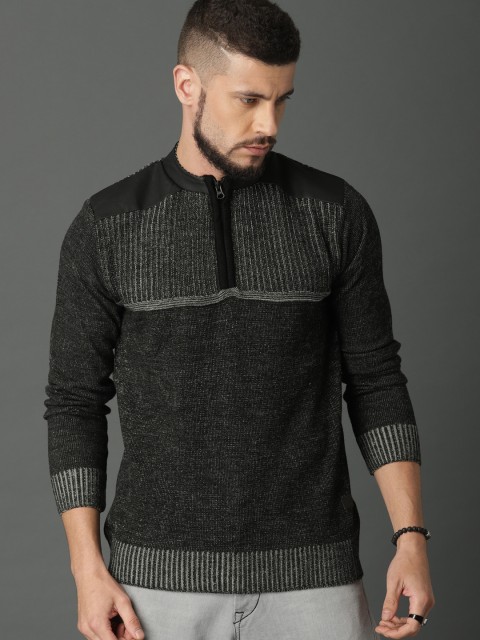 

Roadster Men Charcoal Grey Solid Pullover