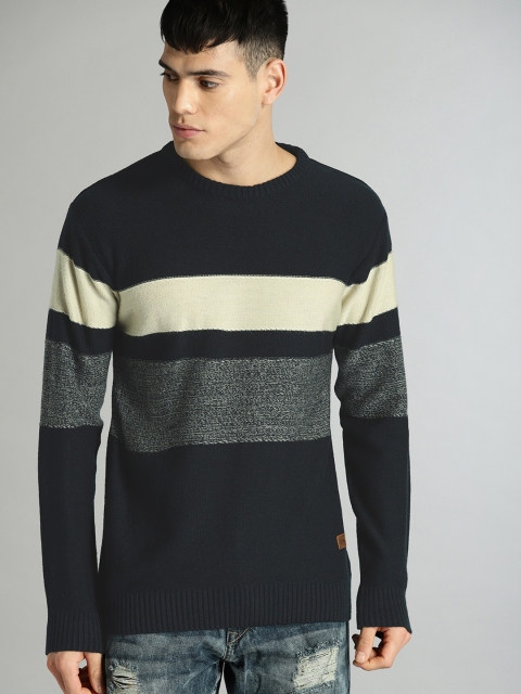 

Roadster Men Navy Blue Colourblocked Pullover