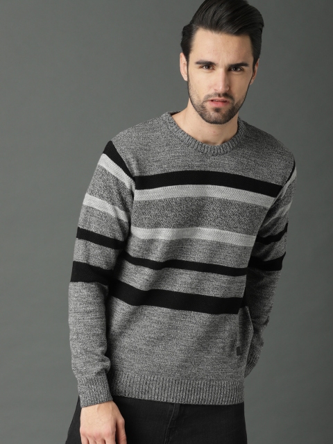 

Roadster Men Grey & Black Striped Pullover