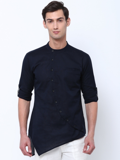 

Svanik Men Navy Blue Solid Asymmetric Straight Kurta