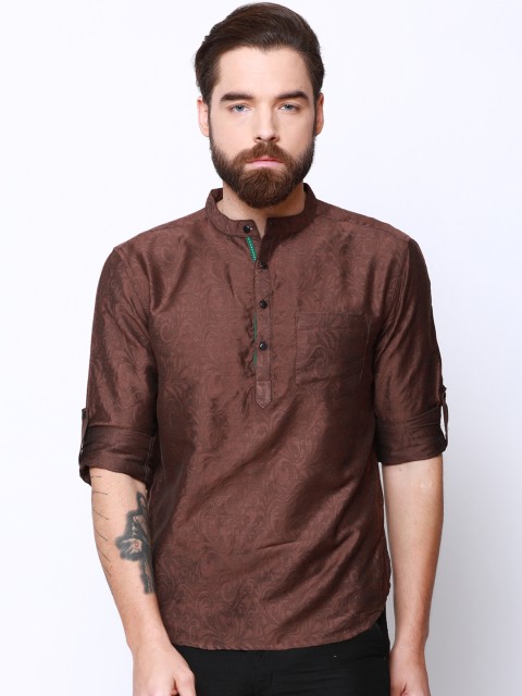 

Svanik Men Brown Woven Design Straight Kurta