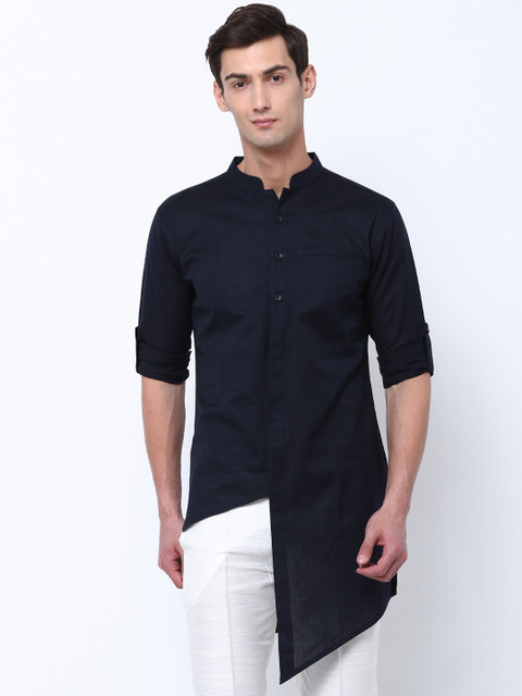 

Svanik Men Navy Blue Solid Straight Kurta