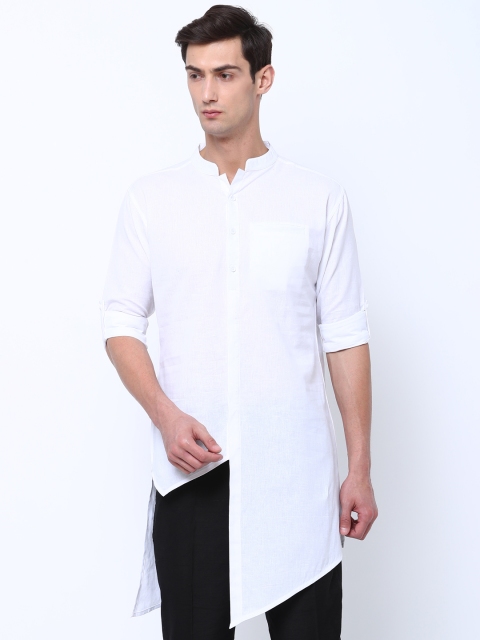 

Svanik Men White Solid Straight Asymmetric Kurta