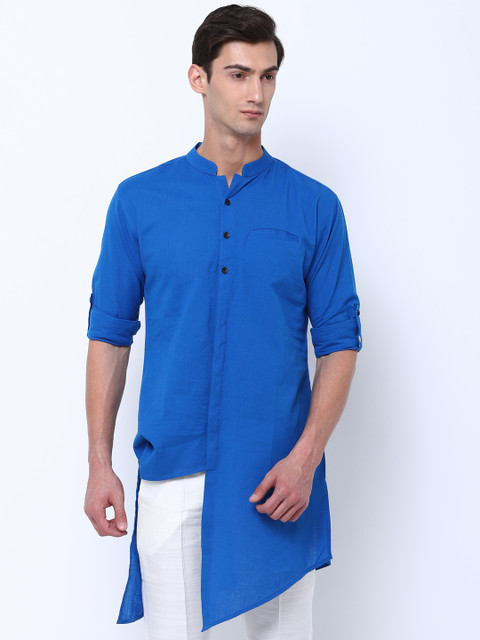 

Svanik Men Blue Solid Asymmetric Straight Kurta