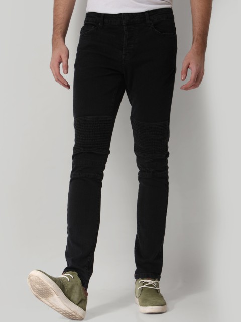 

ONLY & SONS Men Black Slim Fit Mid-Rise Low Distress Stretchable Jeans