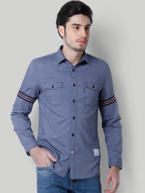

ONLY & SONS Men Navy Blue Slim Fit Solid Casual Shirt