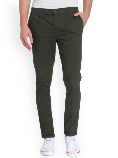

ONLY & SONS Men Olive Green Slim Fit Solid Chinos
