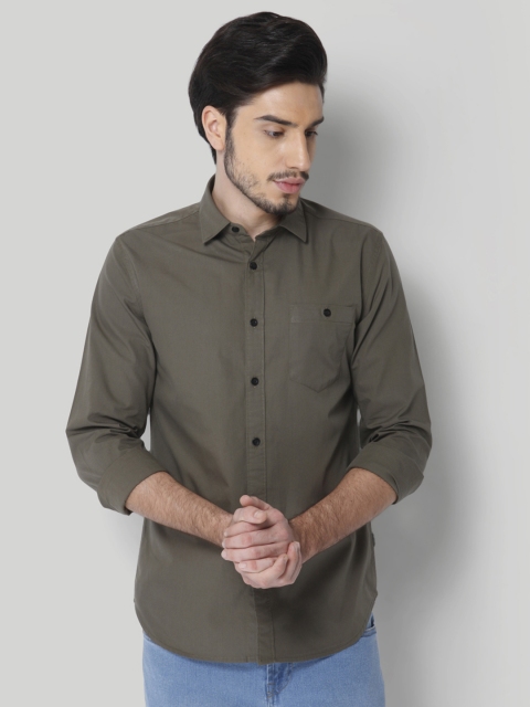 

ONLY & SONS Men Olive Green Slim Fit Solid Casual Shirt