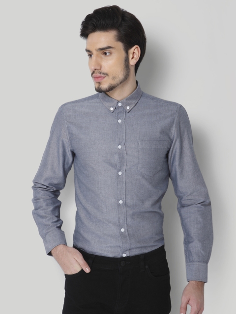 

ONLY & SONS Men Navy Blue & White Slim Fit Solid Casual Shirt