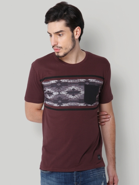 

ONLY & SONS Men Maroon Printed Round Neck T-shirt