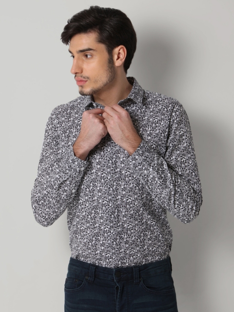 

ONLY & SONS Men Charcoal & White Slim Fit Printed Casual Shirt