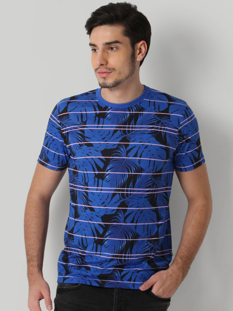 

ONLY & SONS Men Blue Printed Round Neck T-shirt
