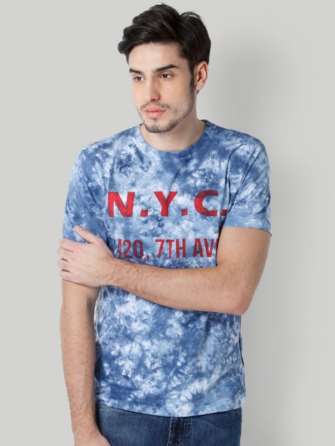 

ONLY & SONS Men Blue Printed Round Neck T-shirt