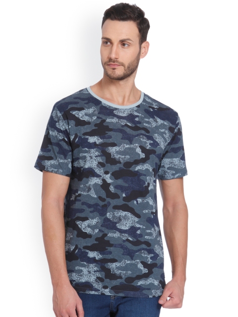 

ONLY & SONS Men Grey & Blue Printed Round Neck T-shirt