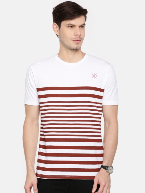 

ONLY & SONS Men White & Red Striped Round Neck T-shirt