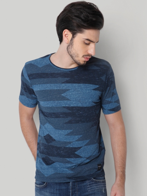 

ONLY & SONS Men Blue Printed Round Neck T-shirt