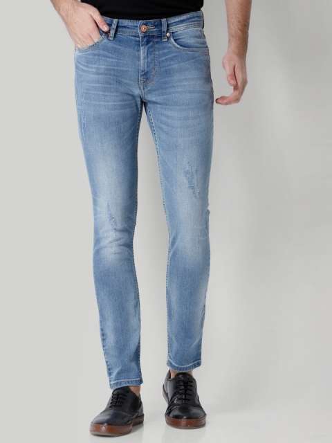 

ONLY & SONS Men Blue Skinny Fit Mid-Rise Low Distress Stretchable Jeans