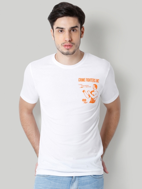 

ONLY & SONS Men White Printed Round Neck T-shirt