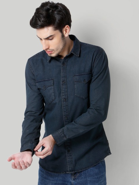 

ONLY & SONS Men Navy Blue Slim Fit Denim Casual Shirt