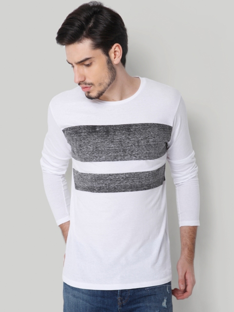 

ONLY & SONS Men White Striped Round Neck T-shirt