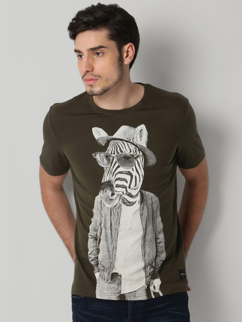 

ONLY & SONS Men Green Printed Round Neck T-shirt