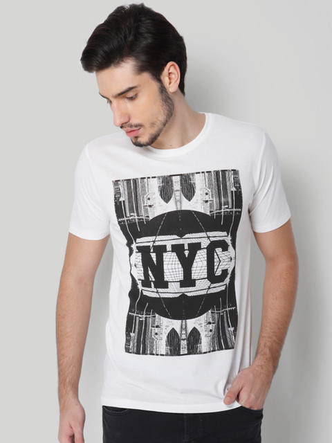 

ONLY & SONS Men Off- white Printed Round Neck T-shirt