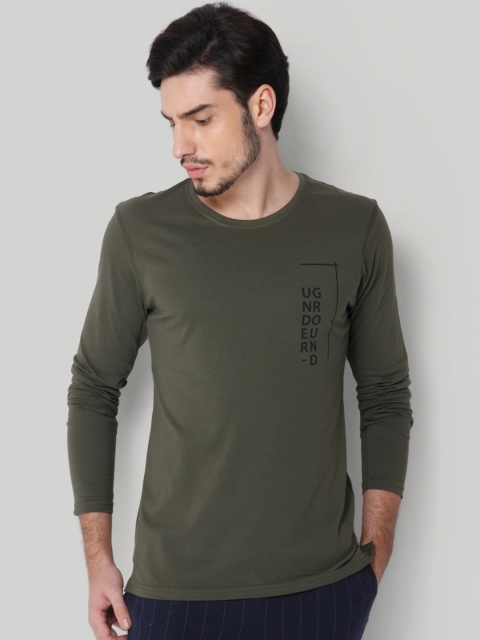 

ONLY & SONS Men Olive Green Printed Round Neck T-shirt