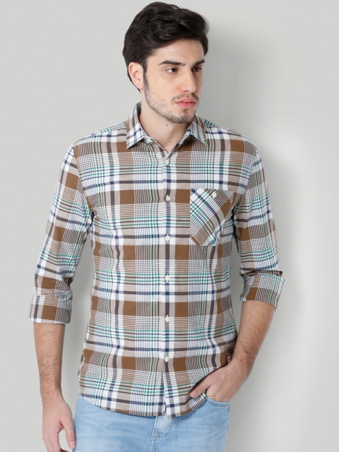 

ONLY & SONS Men Brown & Green Regular Fit Checked Casual Shirt