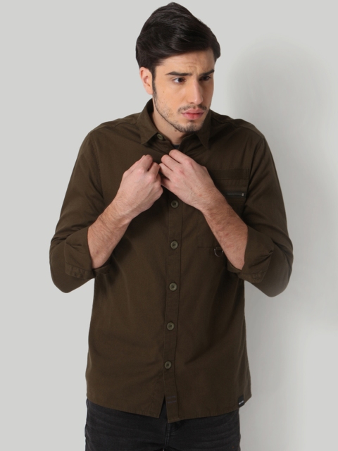 

ONLY & SONS Men Olive Green Regular Fit Solid Casual Shirt